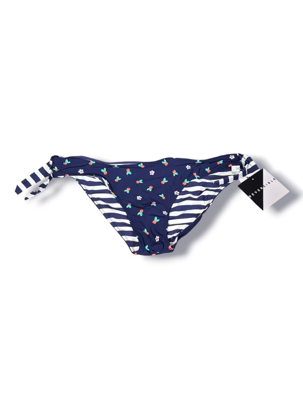 Vera Bradley Reversible Bikini Bottoms Navy Stripe Cherry Tie Side Swim New